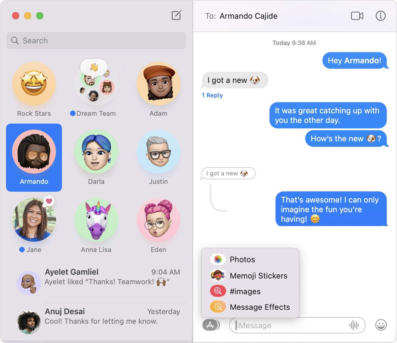 A screenshot of the imessage macos application.